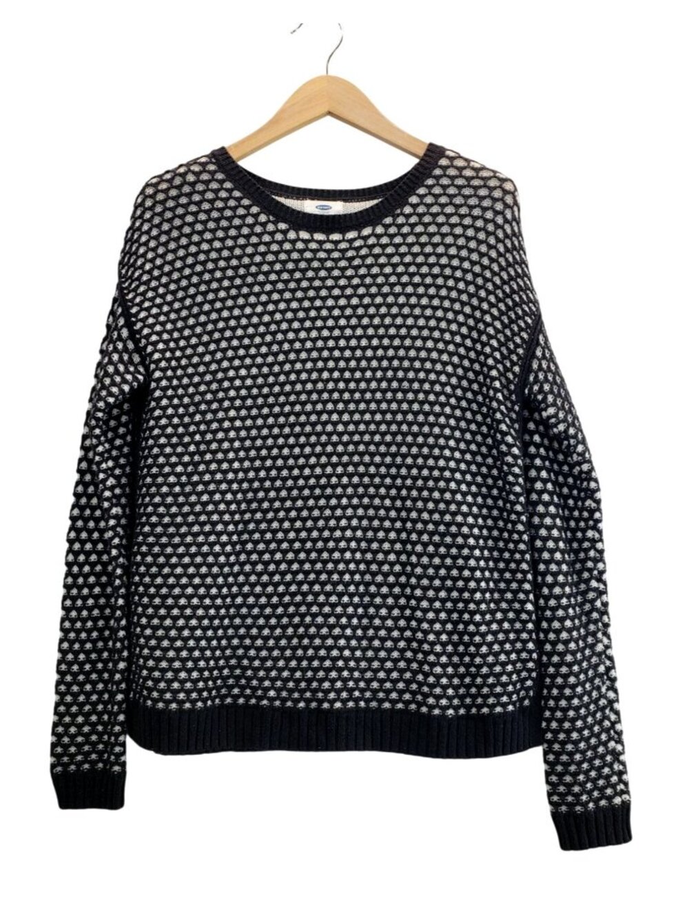 Old Navy Pullover Sweater Crewneck Black White PS Cotton Blend Nautical Preppy